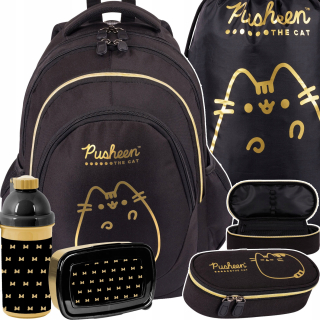 Viackomorový školský batoh Pusheen St. Majewski čierna, Odtiene žltej a zlatej 23 l + 4 ďalšie produkty